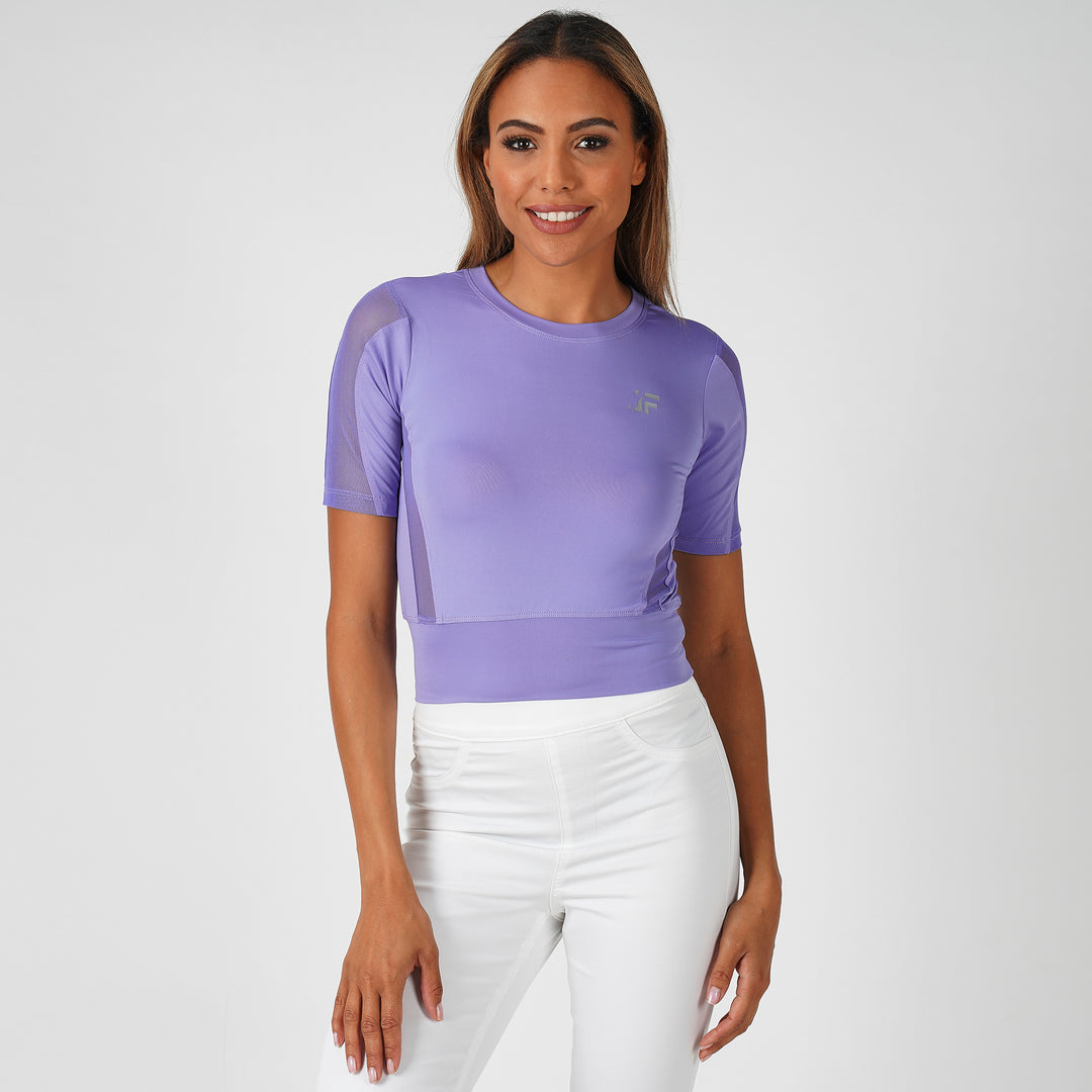 CROP TEE WITH MESH DESIGN LILAC