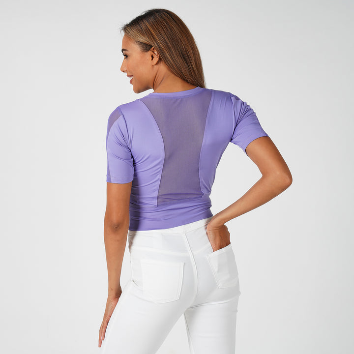 CROP TEE WITH MESH DESIGN LILAC