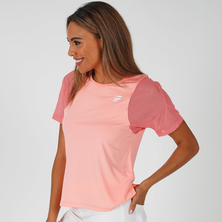 NEW TEE WITH MESH ARMS PEACH