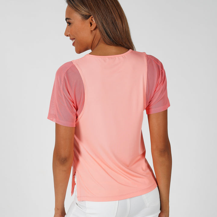 NEW TEE WITH MESH ARMS PEACH