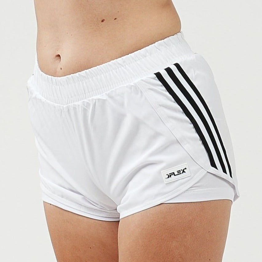 WHITE DOUBLE LAYER SHORTS WITH STRIPE