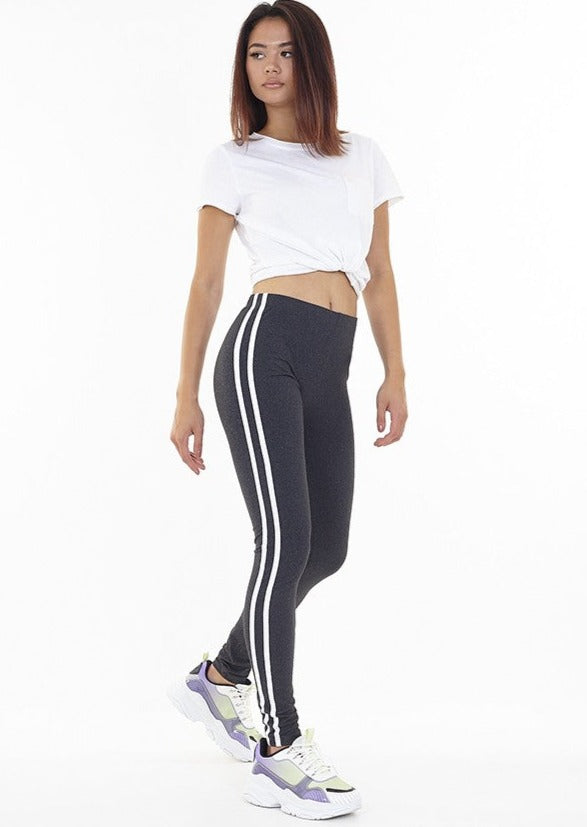 STRETCHY SLIM FIT LEGGINGS WITH STRIPE CHARCOAL